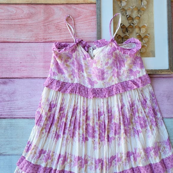 Spell Pink/White Coco Lei Lilac Floral Metallic Strappy Boho Midi Dress/Gown XXL - Picture 5 of 12